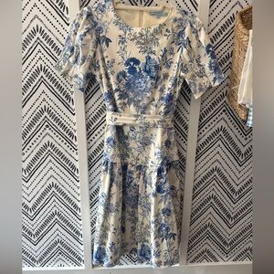 ANTONIO MELANI Blue and Cream Floral Midi Dress